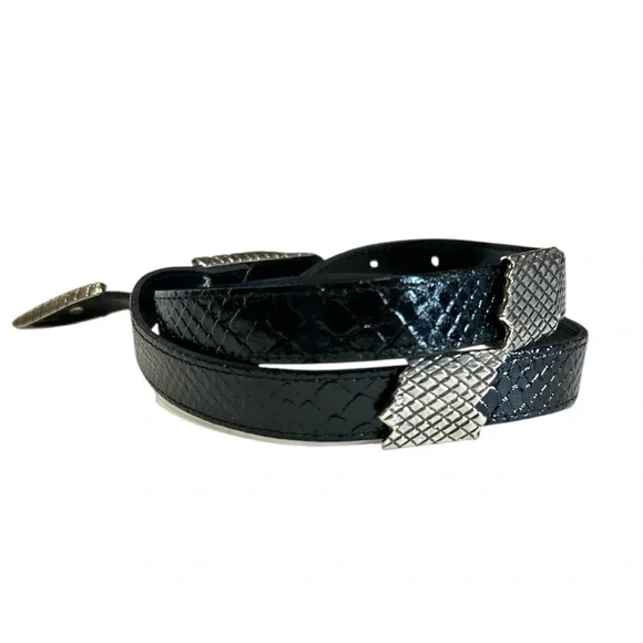 Avignon RARE Vintage Snake Belt Black Leather Silver Made in France M/L - Picture 10 of 13